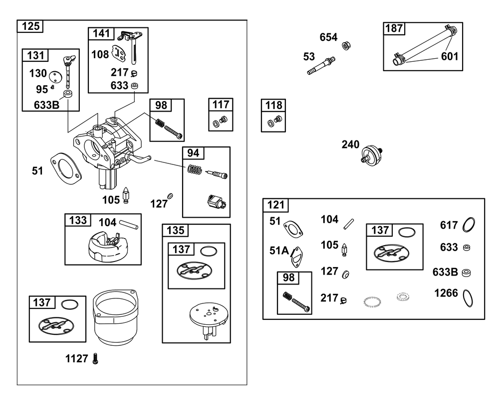 Carburetor And Fuel Supply Group Diagram and Parts List for 21R607-0001-H5 200000 - 399999 Briggs and Stratton Engine